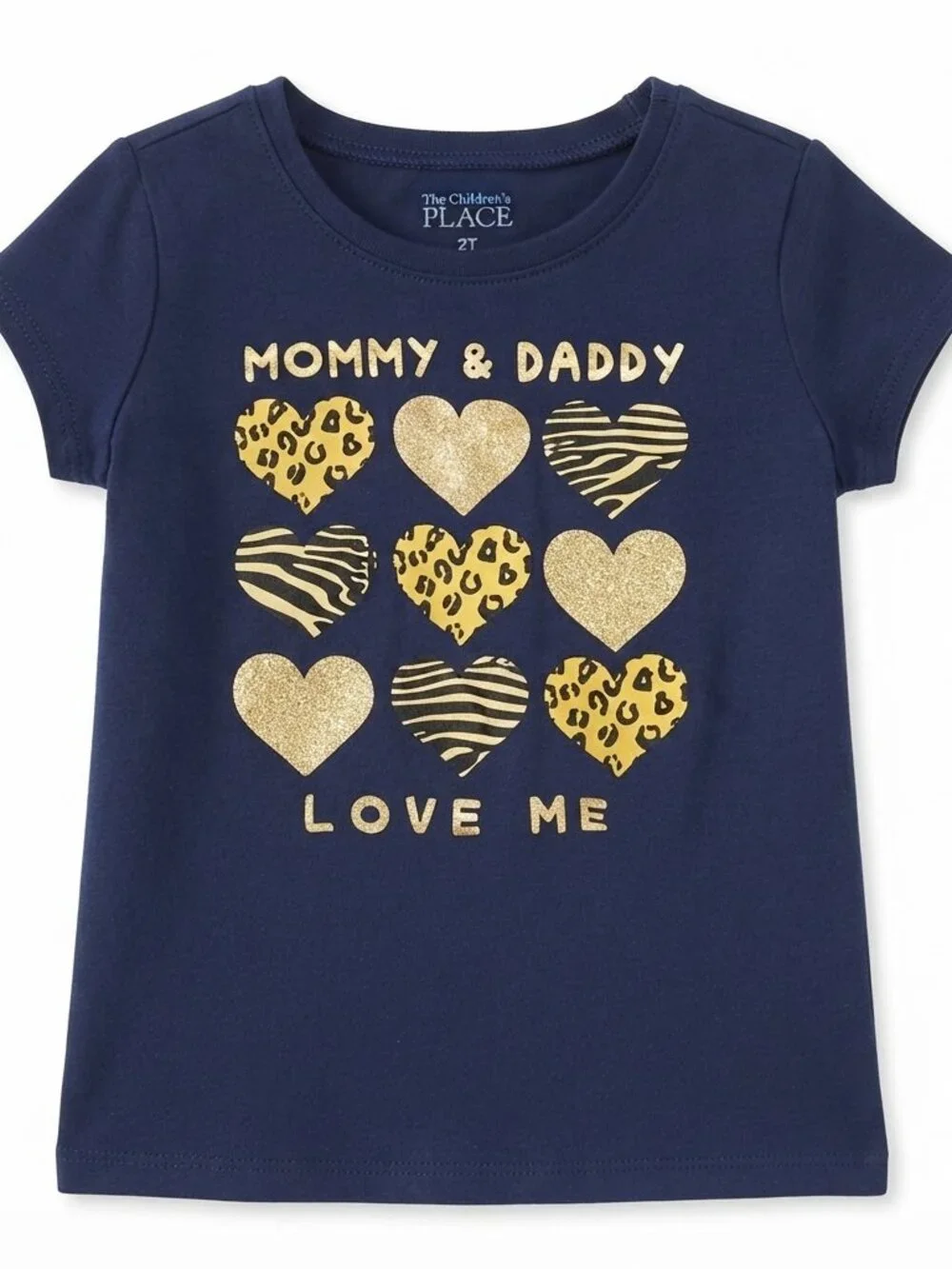 🦄5/$15🦄Children's Place Toddler Girls Mommy & Daddy Love Me Navy Glitter Heart